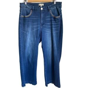 LUUKSE Wide Leg High Rise Jeans Size 16 Darker Wash Denim w Rainbow Pocket Plus